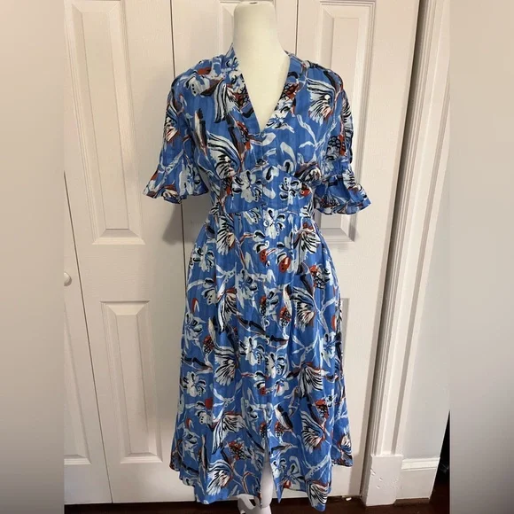 Diane Von Furstenberg Erica Blue Floral Print Maxi Dress Size 2 - Picture 2 of 4